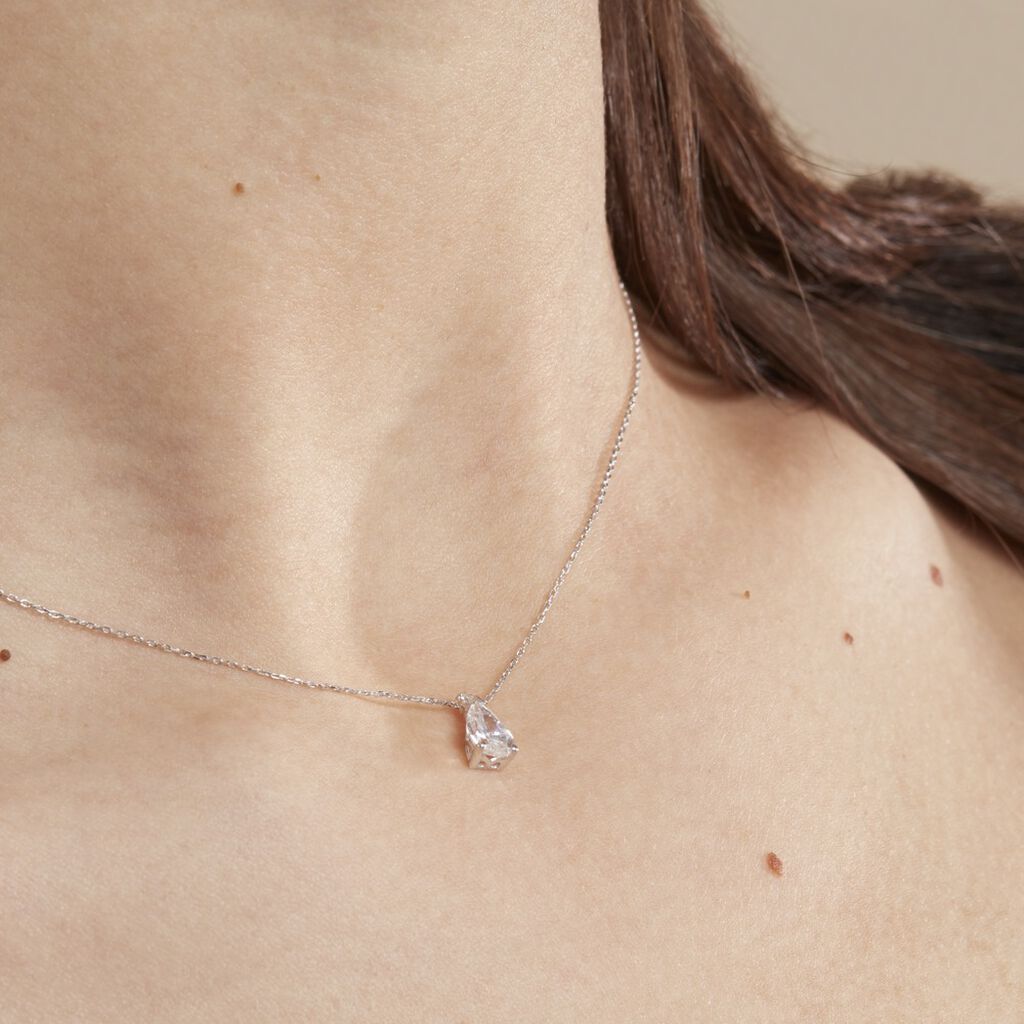 Collier Enis Or Blanc Oxyde De Zirconium Et Olivine
