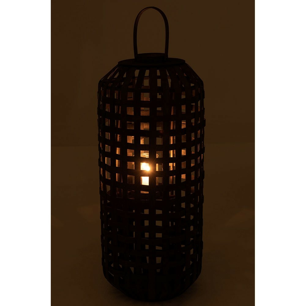 Lanterne cylindre bois marron foncé large