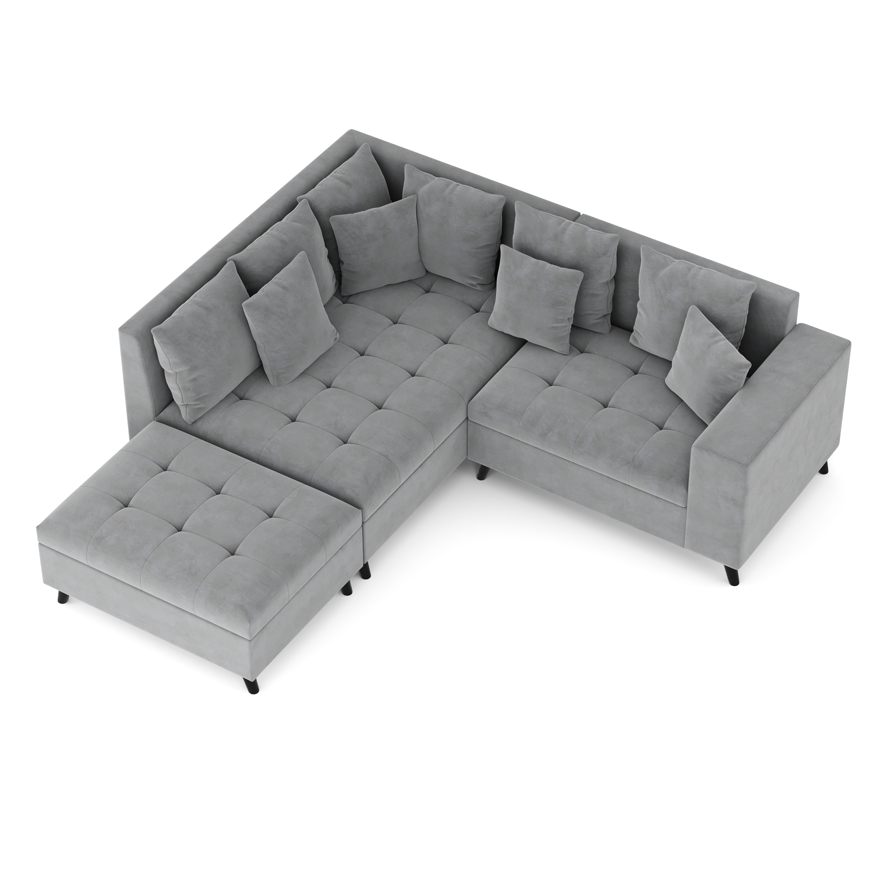 Ecksofa Samt mit Ottomane ELINA links grau