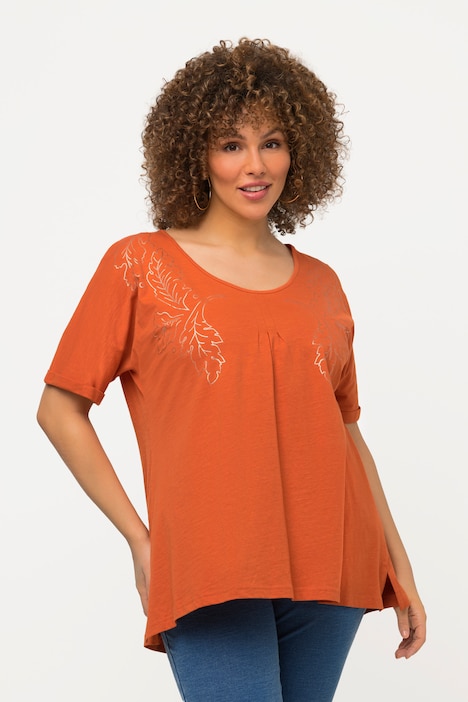 T-Shirt, Metallic-Druck, Oversized, V-Ausschnitt, Halbarm