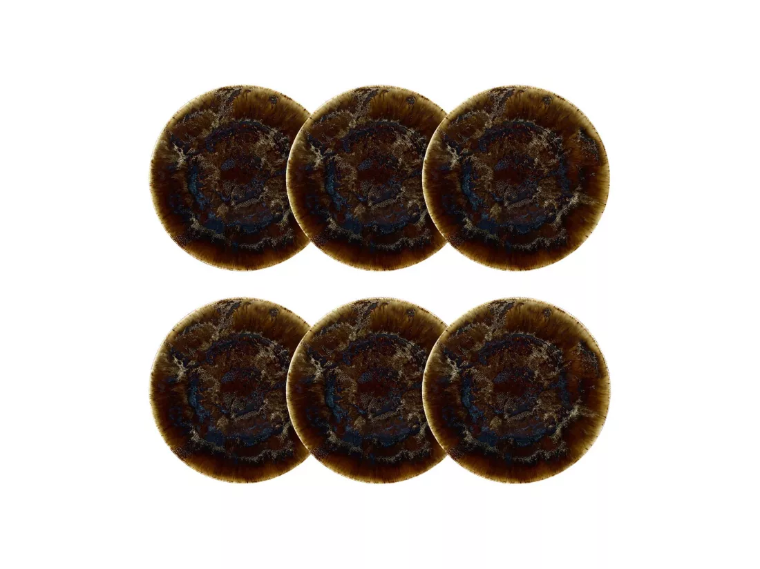 Novastyl - Lot 6 Assiettes Plates Volcano 27cm En Porcelaine Marron