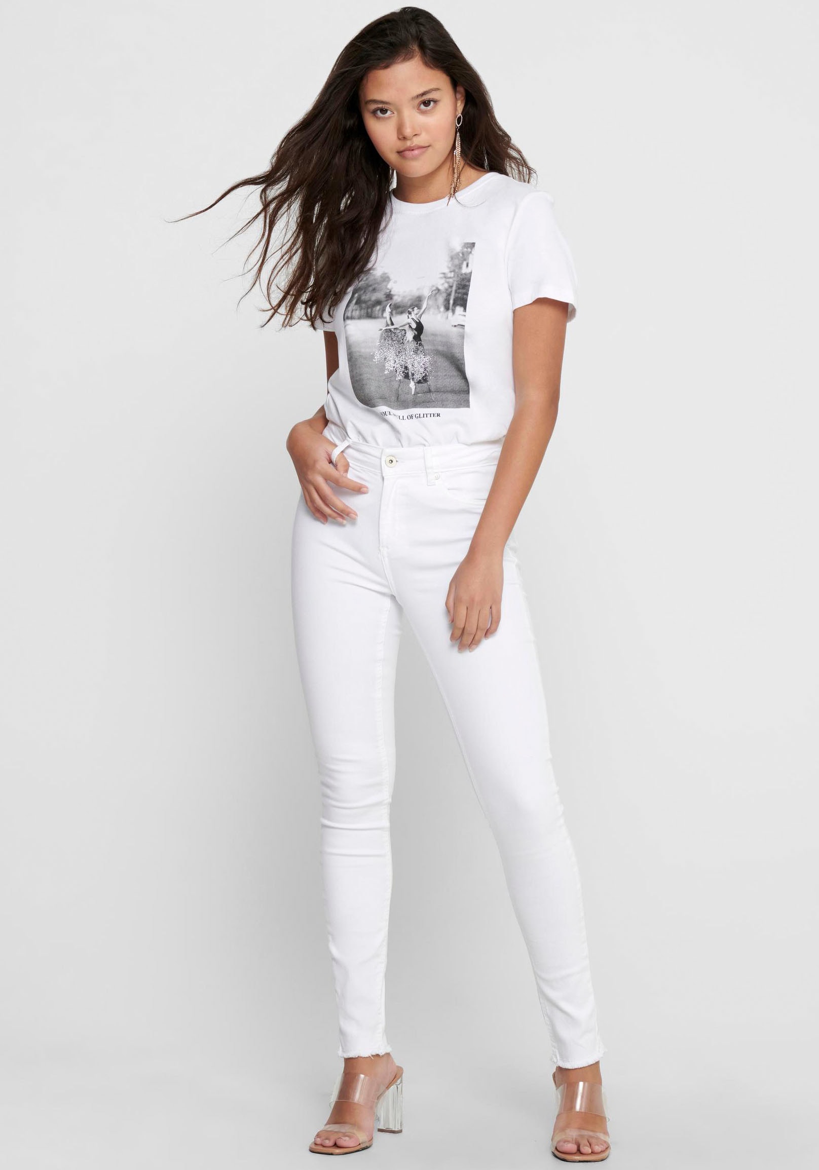 ONLY Ankle-Jeans »ONLBLUSH MID SK RW ANK DNM REA0730 NOOS«, skinny fit, Denim/Jeans, Baumwollmischung, ausgefranst, unifarben