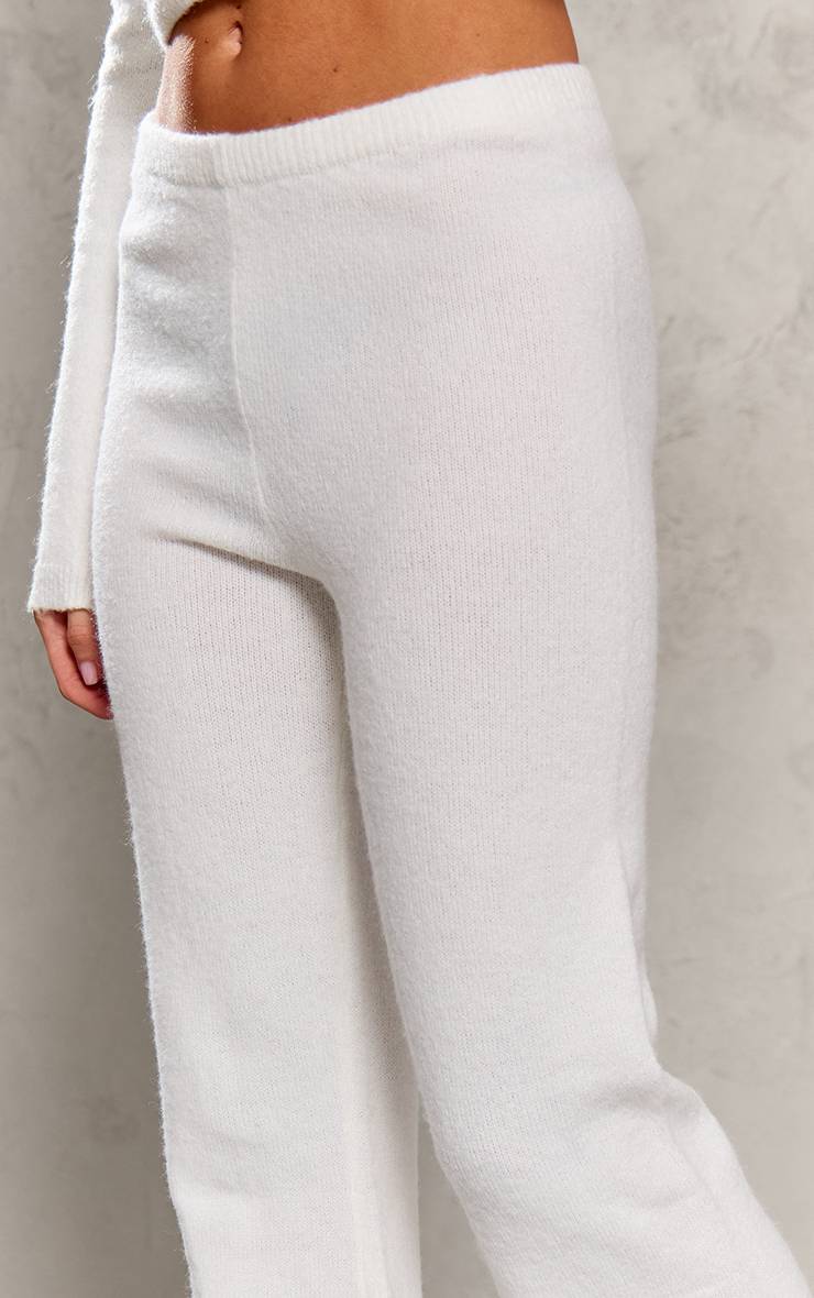 Crème Pantalon Évasé Taille Haute En Maille Petite