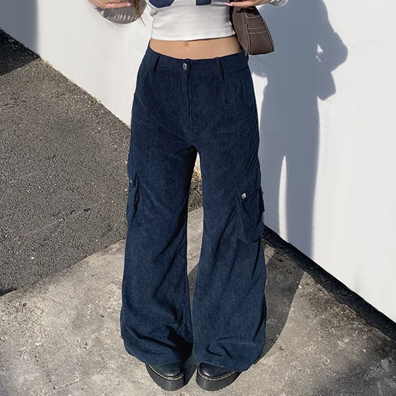 Trisica - Corduroy broek met hoge taille en wijde pijpen