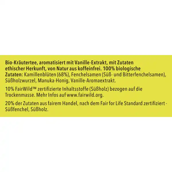 Bio-Kräutertee Kamille, Vanille & Manuka-Honig, natürlich süße Komposition mit Kamillenblüten