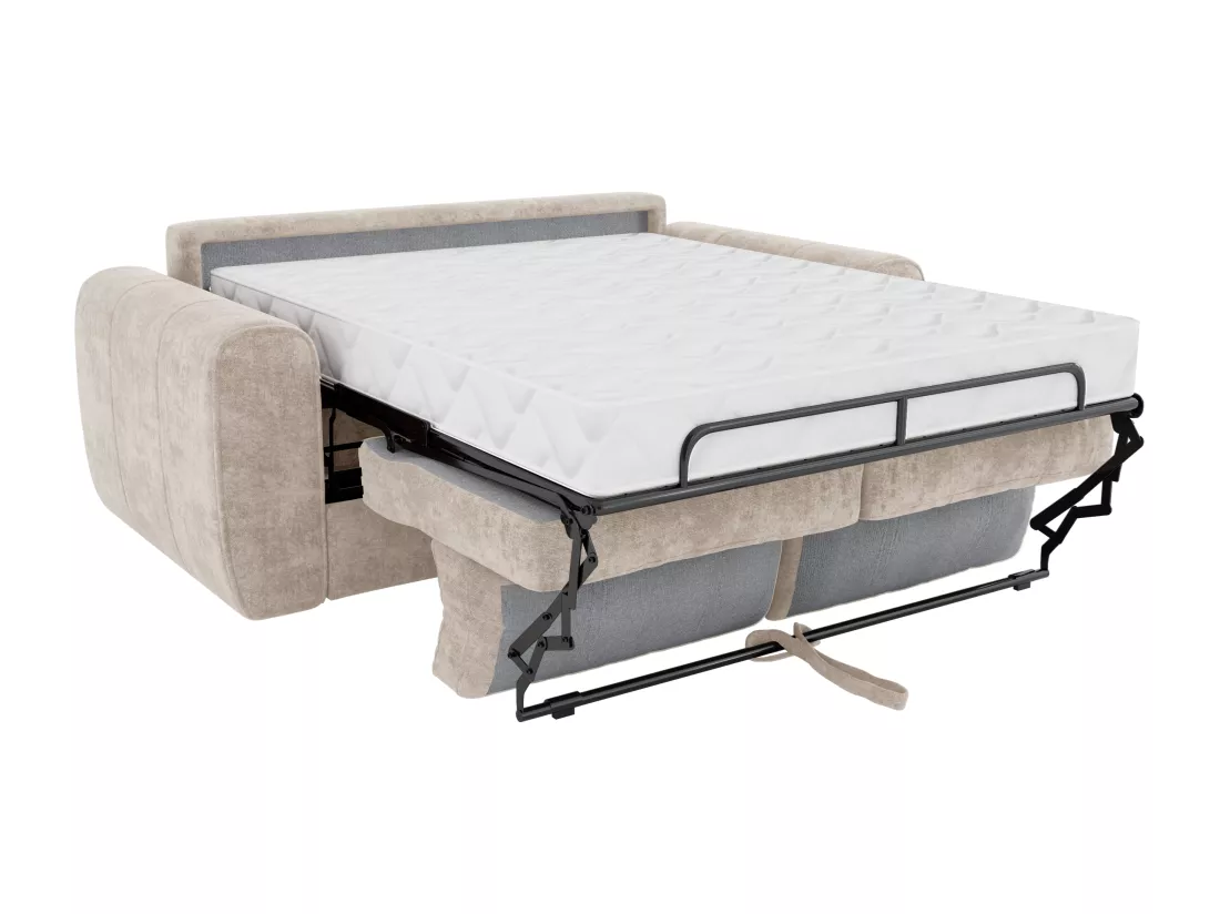Canapé 4 places convertible express en tissu beige - Couchage 160 cm - Matelas 22 cm BOLIPO