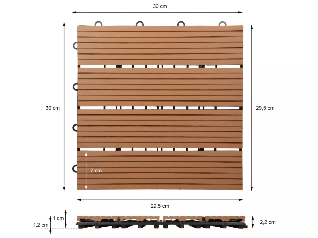 WPC Carreaux 30x30 cm 22 Pièces par 2m² avec Aspect Bois Marron Clair ECD Germany