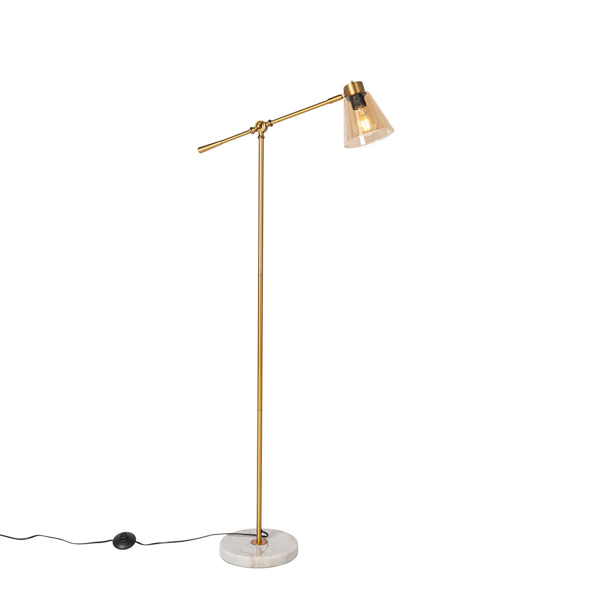 Art Deco vloerlamp brons met marmer en amber glas - Nina