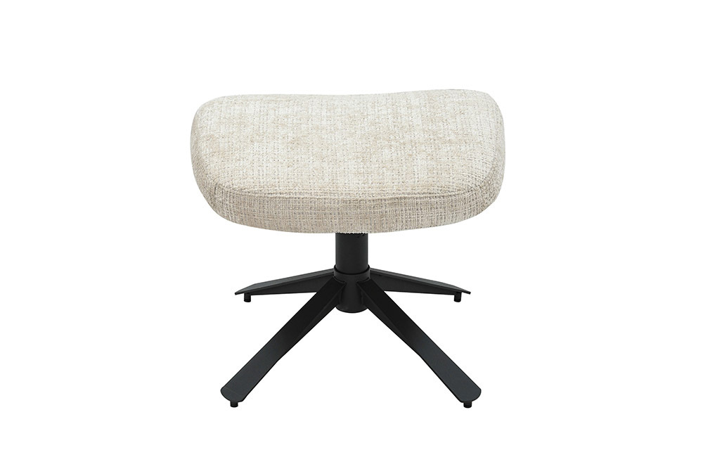 Drehbarer Hocker CLOUD champagner beige Chenillestoff schwarz Metall Fußhocker