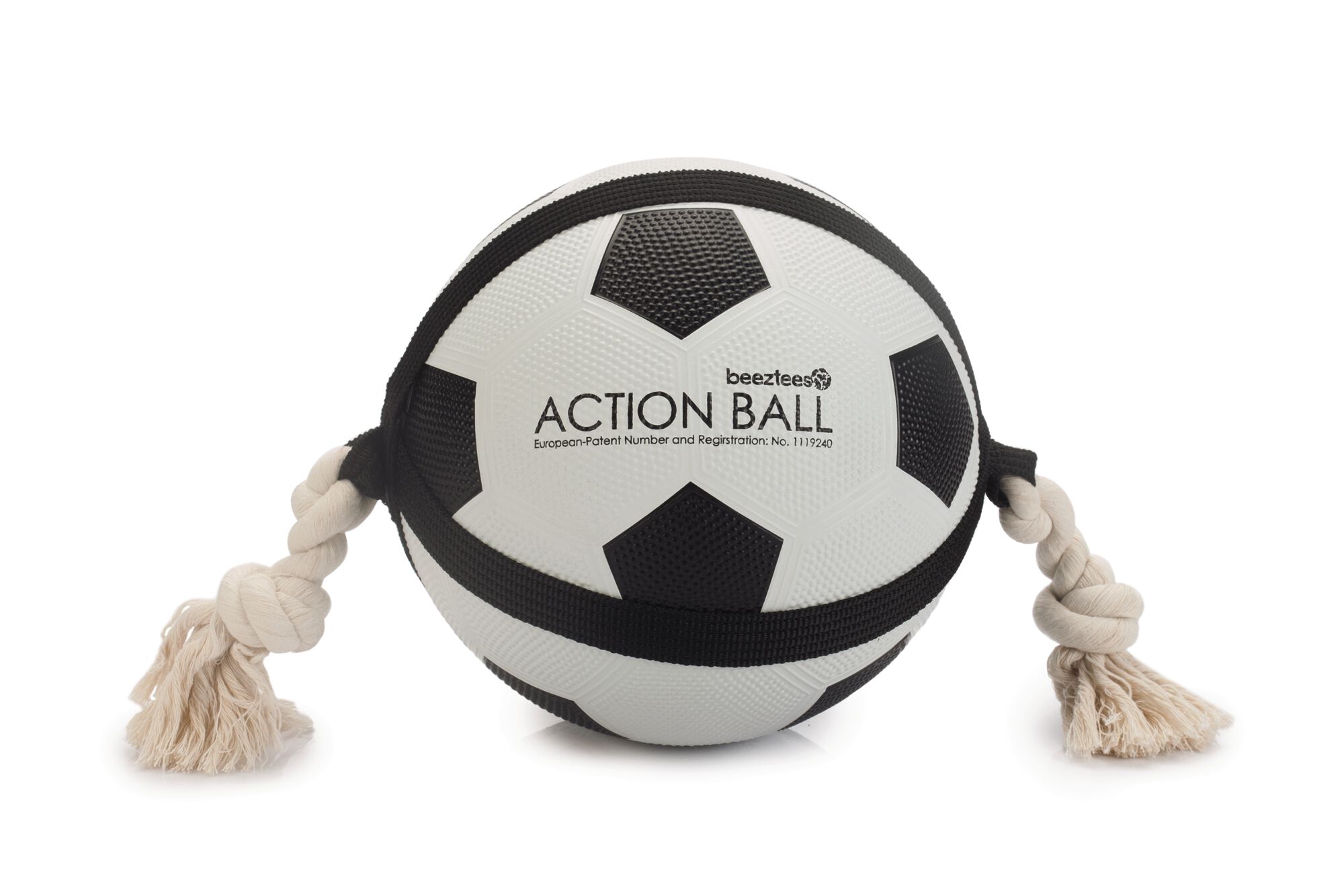 Beeztees Action Voetbal met Flostouw - Hondenspeelgoed - zwart/wit - 22x22x22 cm - L