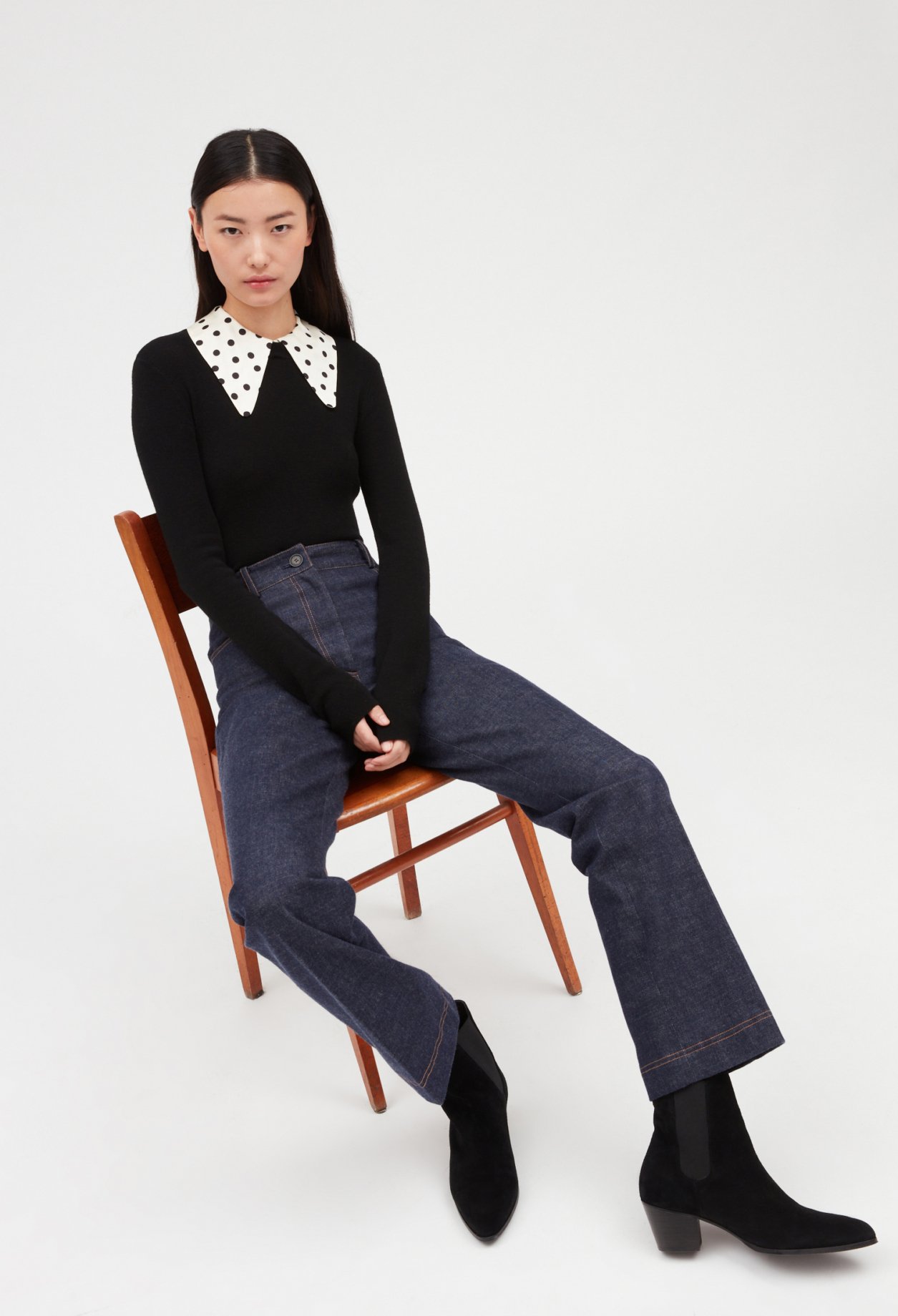 Pull noir double col amovibles
