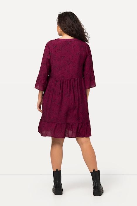 Midikleid, Punkte, A-Linie, Tunika-Ausschnitt, 3/4-Arm