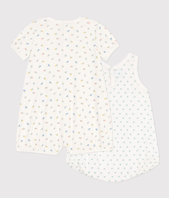 Lot de 2 combinaisons courtes fleurs en coton bébé