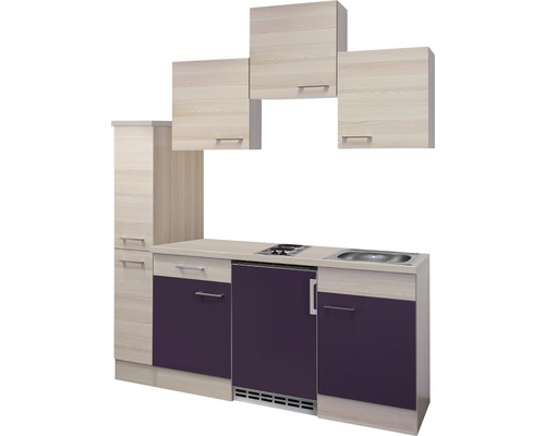 Flex Well enkele keuken met apparatuur Focus 180 cm acacia aubergine mat gedemonteerd omkeerbaar uitvoering 00009884