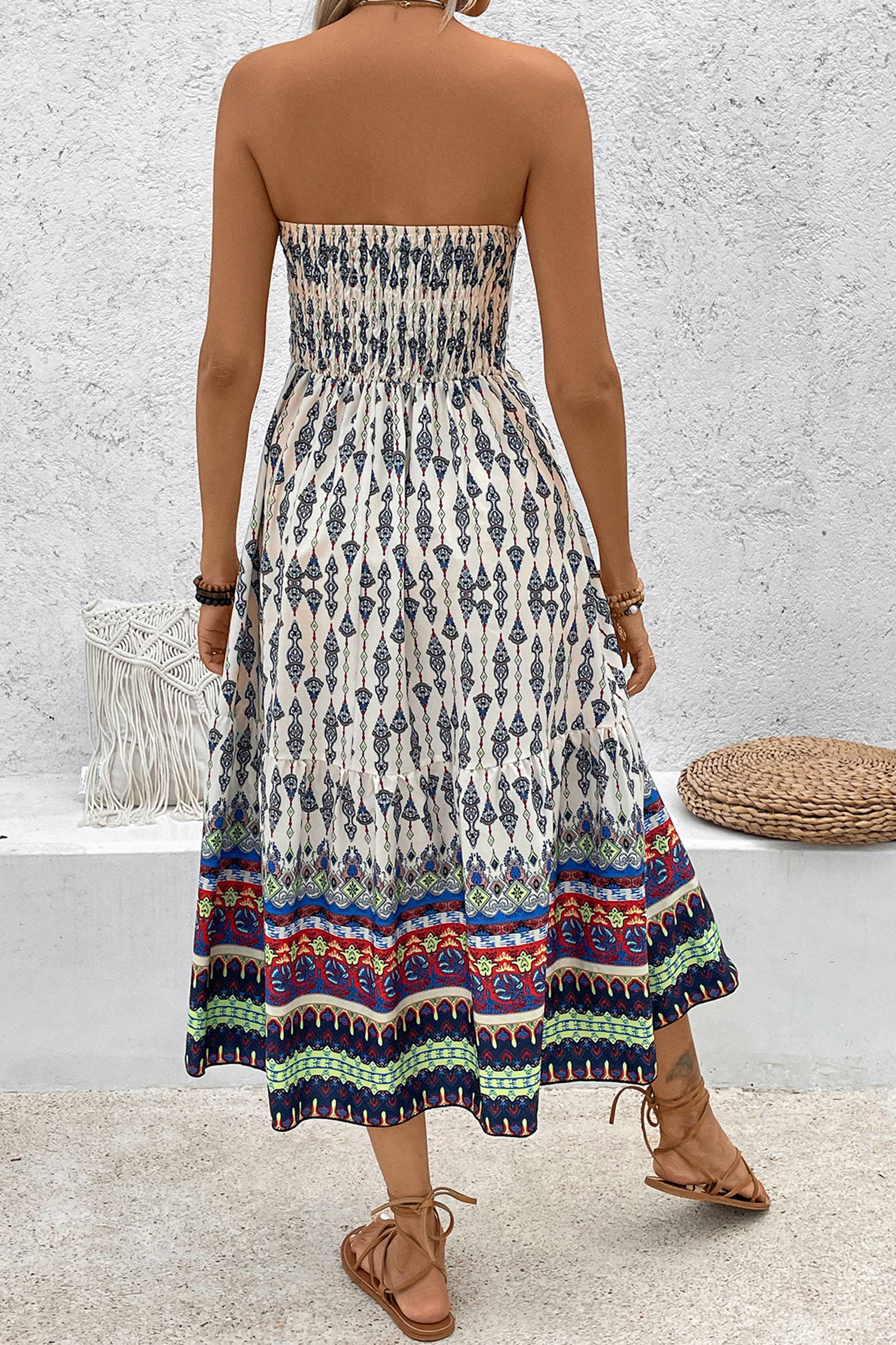 Robe midi sans bretelles à col en cœur boho