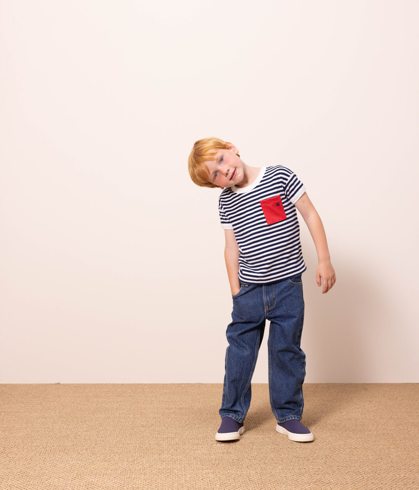 Tee-shirt rayé en bouclette éponge enfant garçon