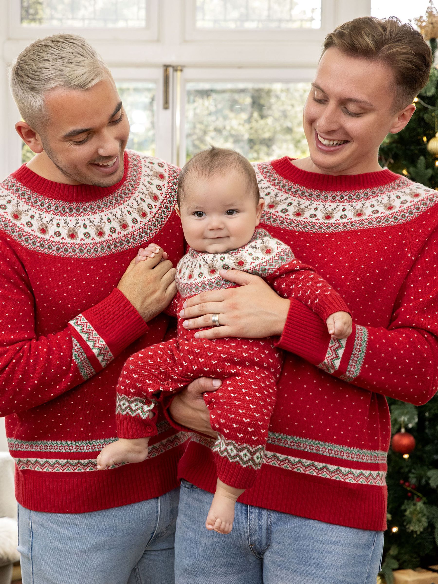 Jojo Maman Bébé gebreide kersttrui met rendierprint en fair isle-patroon