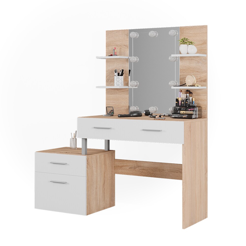 Vicco Schminktisch Frisiertisch Frisierkommode Maria Weiß Sonoma Spiegel LED 132x145 cm modern Ablage