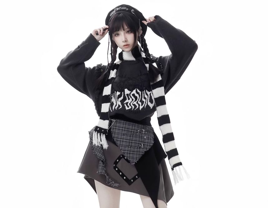 Florimi - Asymmetrische mini-A-lijn rok met hoge taille en geruit paneel