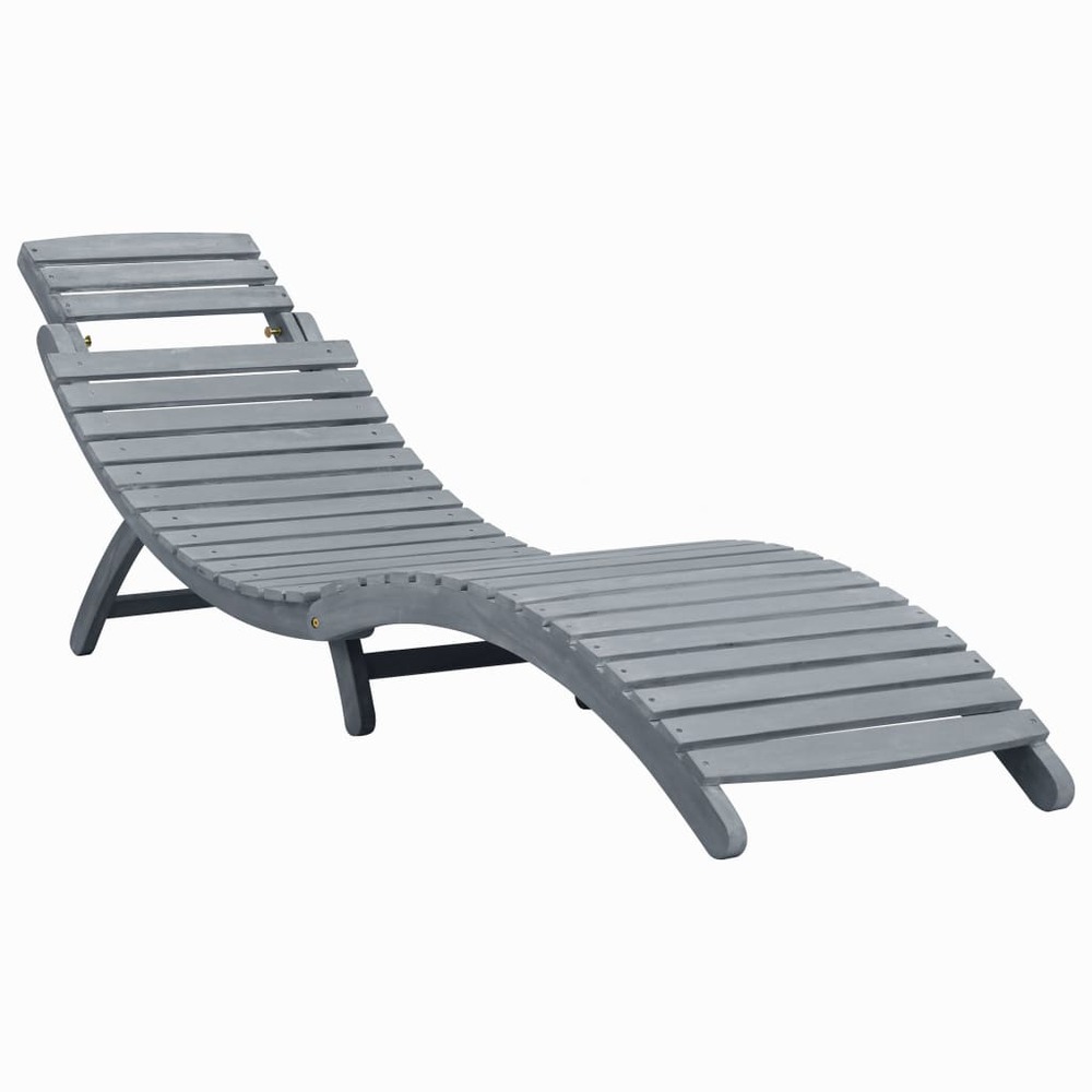 Transat chaise longue bain de soleil lit de jardin terrasse meuble d'extérieur avec coussin gris bois d'acacia solide 02_0012