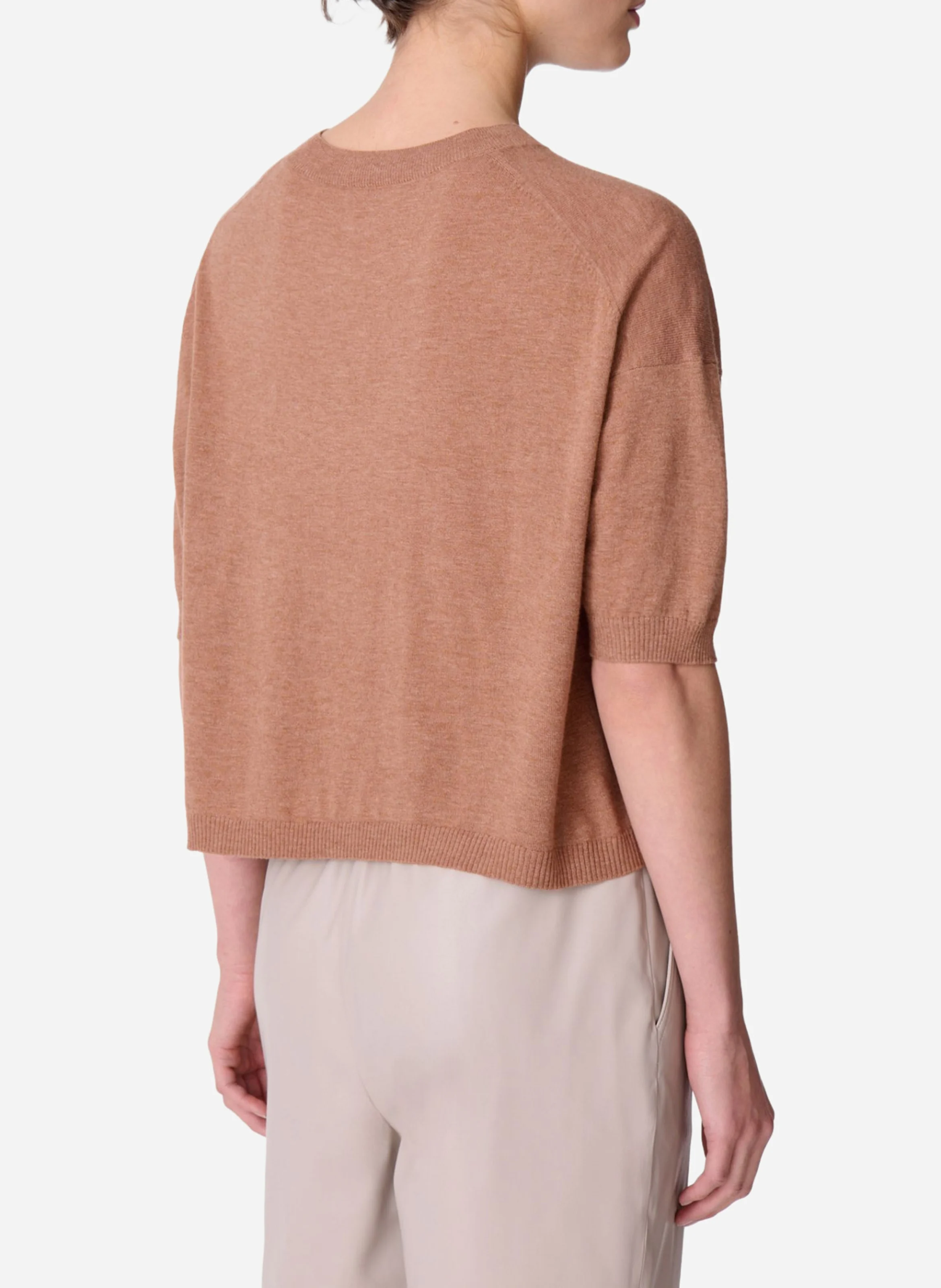 DELIAH - Pull droit col rond en laine mélangée | Marron