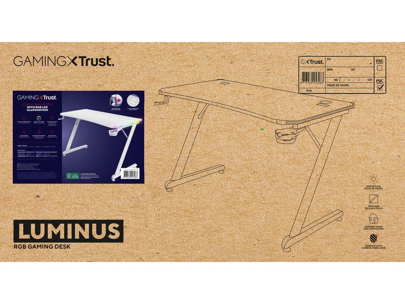 Trust Gaming Tisch GXT 709W Luminus RGB Weiss Gaming-Tisch mit RGB-Beleuchtung