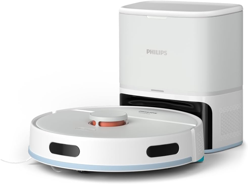 Philips Homerun Serie 2000: 2-in-1 Saug- und Wischroboter, 130 Minuten Laufzeit, Lasernavigation, Teppichboost, Absaugstation, App-gesteuert, Arktikweiß (XU2100/20)