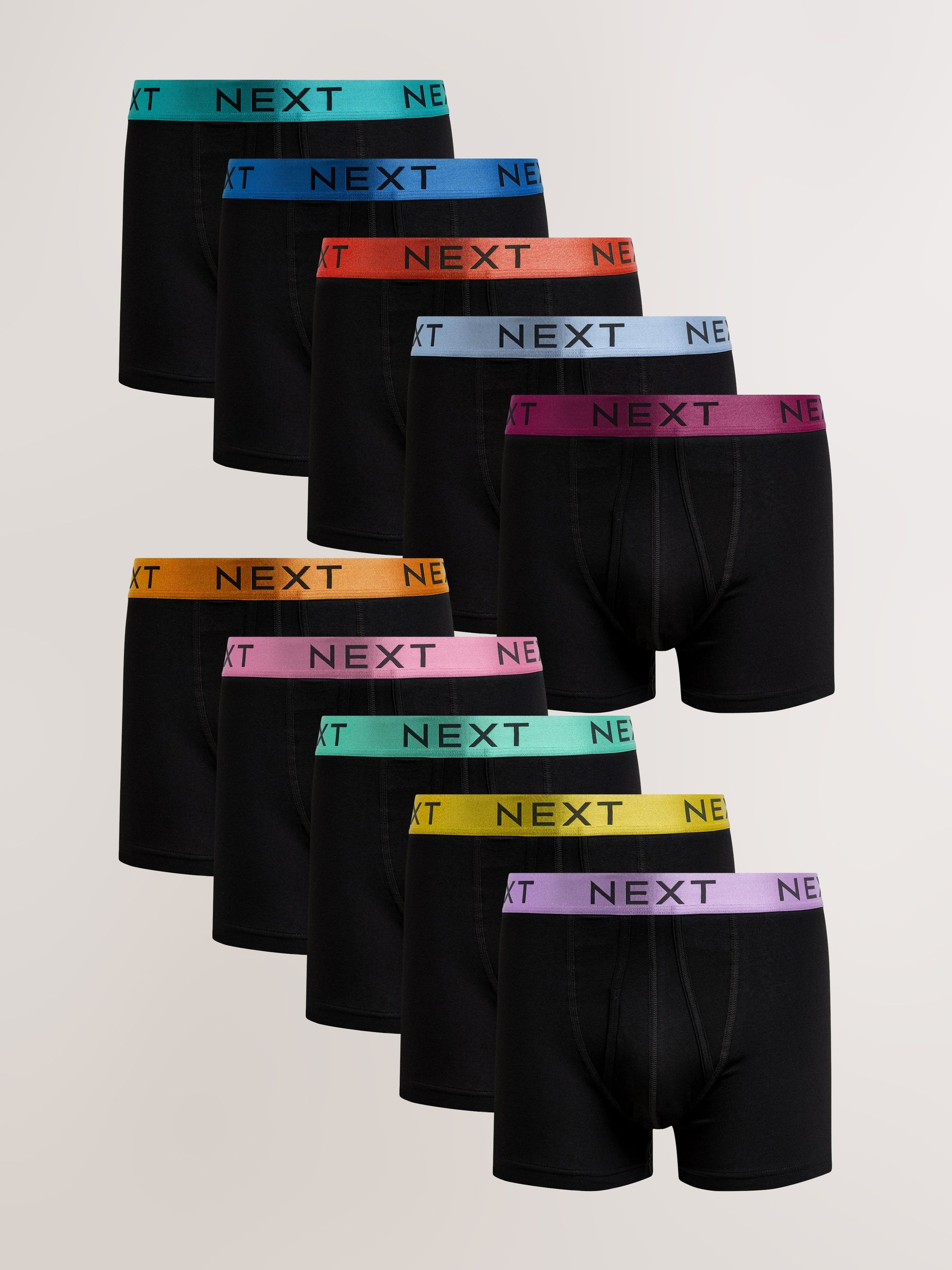 Zwart met felgekleurde glanzende taillebanden - Standaard - 10 Boxershorts zonder plooi