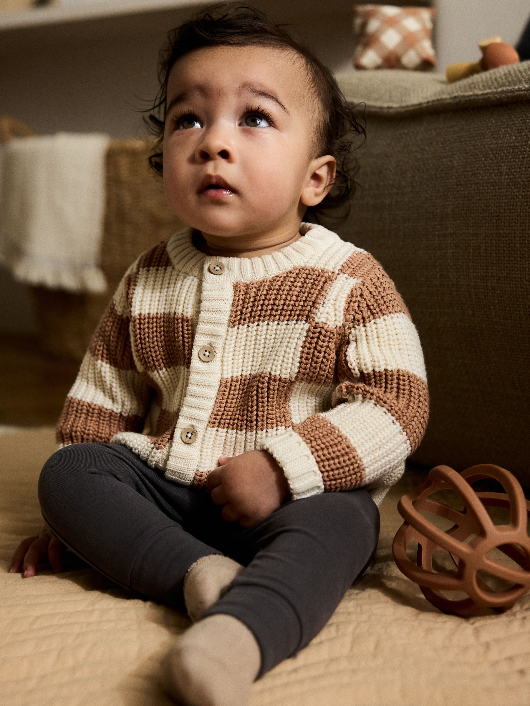 Natuurlijk dambordmotief - Gebreid babyvest (0 mnd- 2 jr)