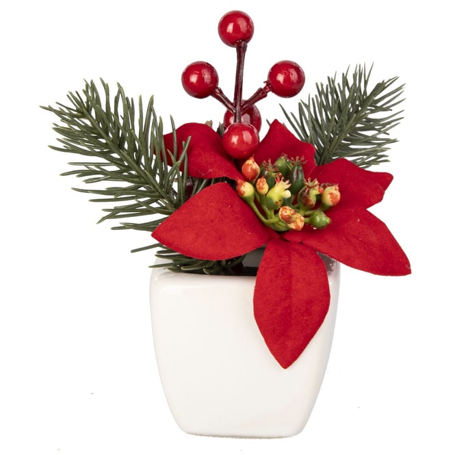 Weihnachts-Kunstblumen Arrangement - mit Topf - ca. 12 cm - 1 Stück