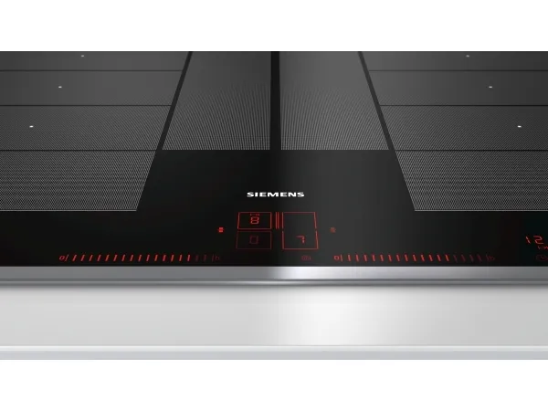 Siemens iQ700 EX845LYC1E - Induktions kogeplade - 4 plader - Niche - bredde: 78 cm - dybde: 50 cm - med rustfrit stål-pynt - sort/rustfrit stål