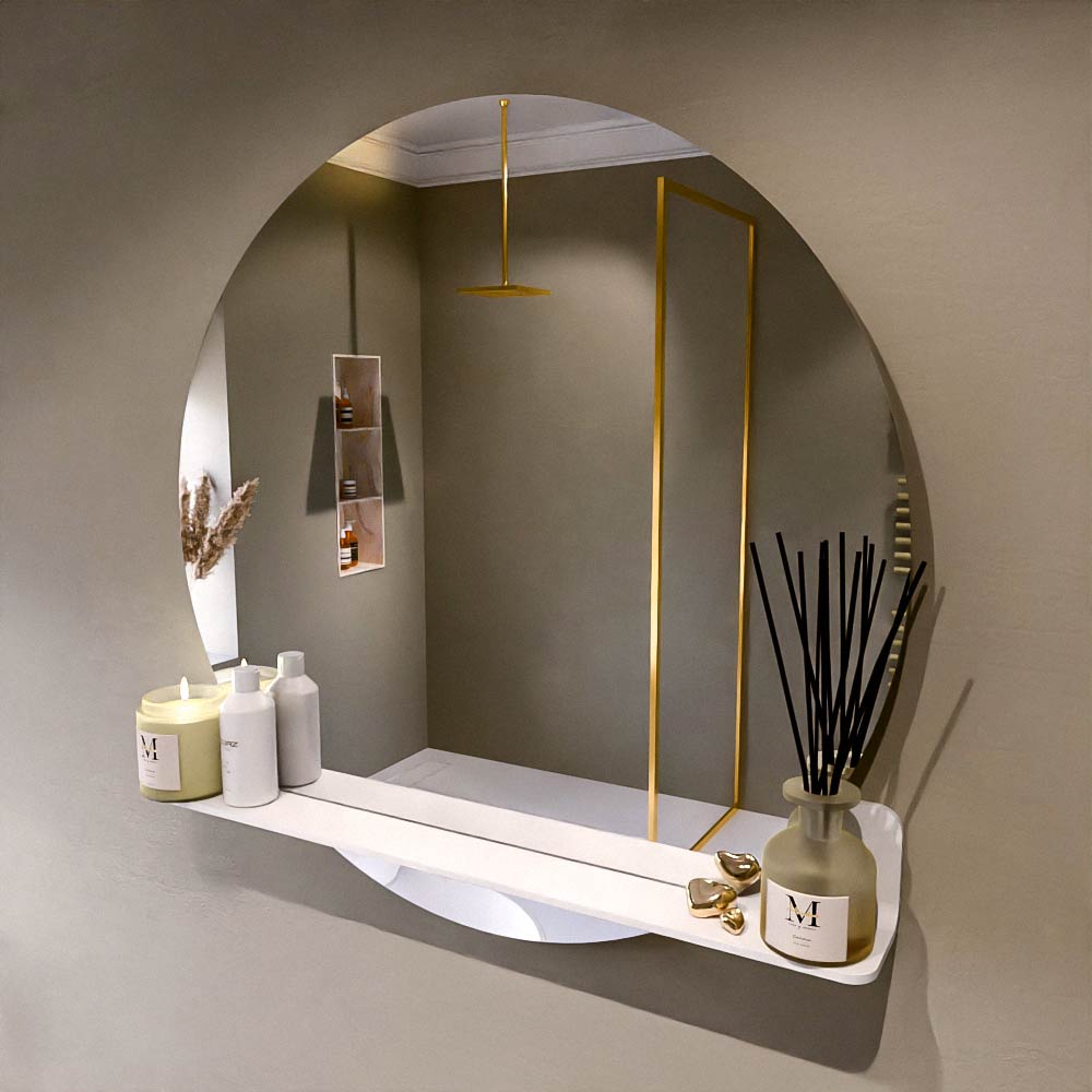 Mondiaz Spot spiegel rond Ø90cm met planchet talc