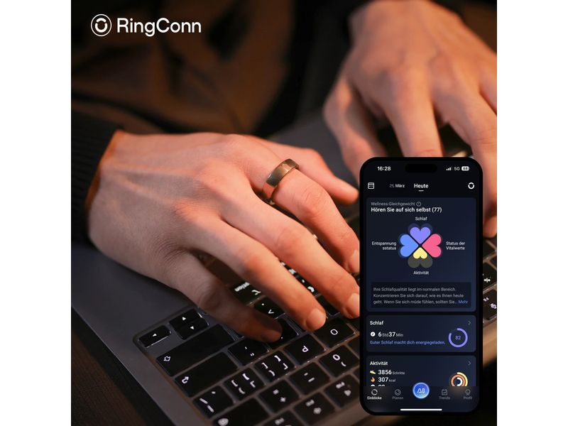 RingConn Smart Ring Gen 2 Air Grösse 12 Gold Ultradünner Smart Ring mit Gesundheitsüberwachung