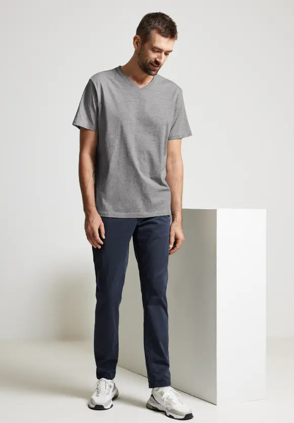 Basic V-Neck  T-Shirt - stone grey melange