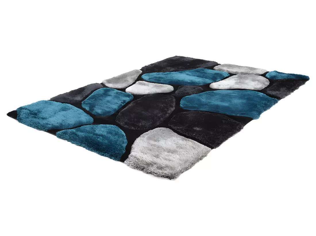 Tapis shaggy à poils longs - turquoise et gris - 160 x 230 cm - PIETRA