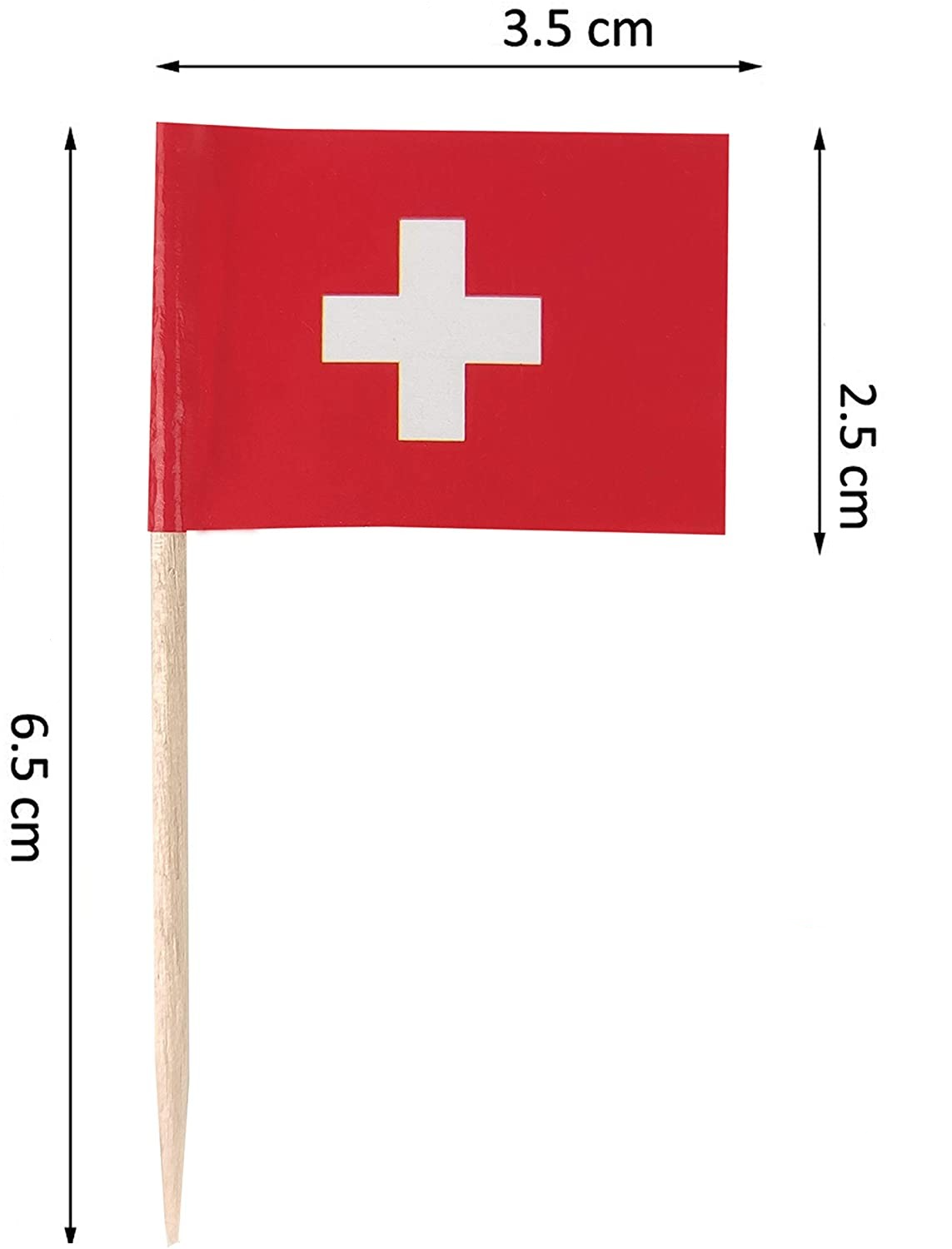 (100er Set) Cocktail Fähnchen Fingerfood Sticks Party Spiesse Deko Flaggen Zahnstocher für EM / WM / 1. August - Schweiz