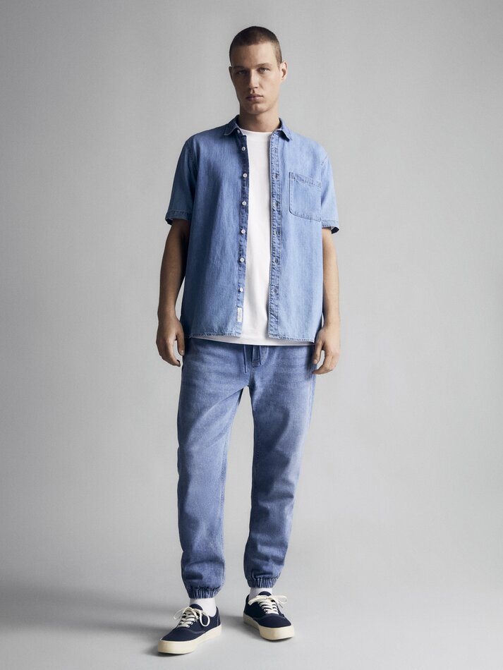 Calça jeans jogger elástica - Índigo