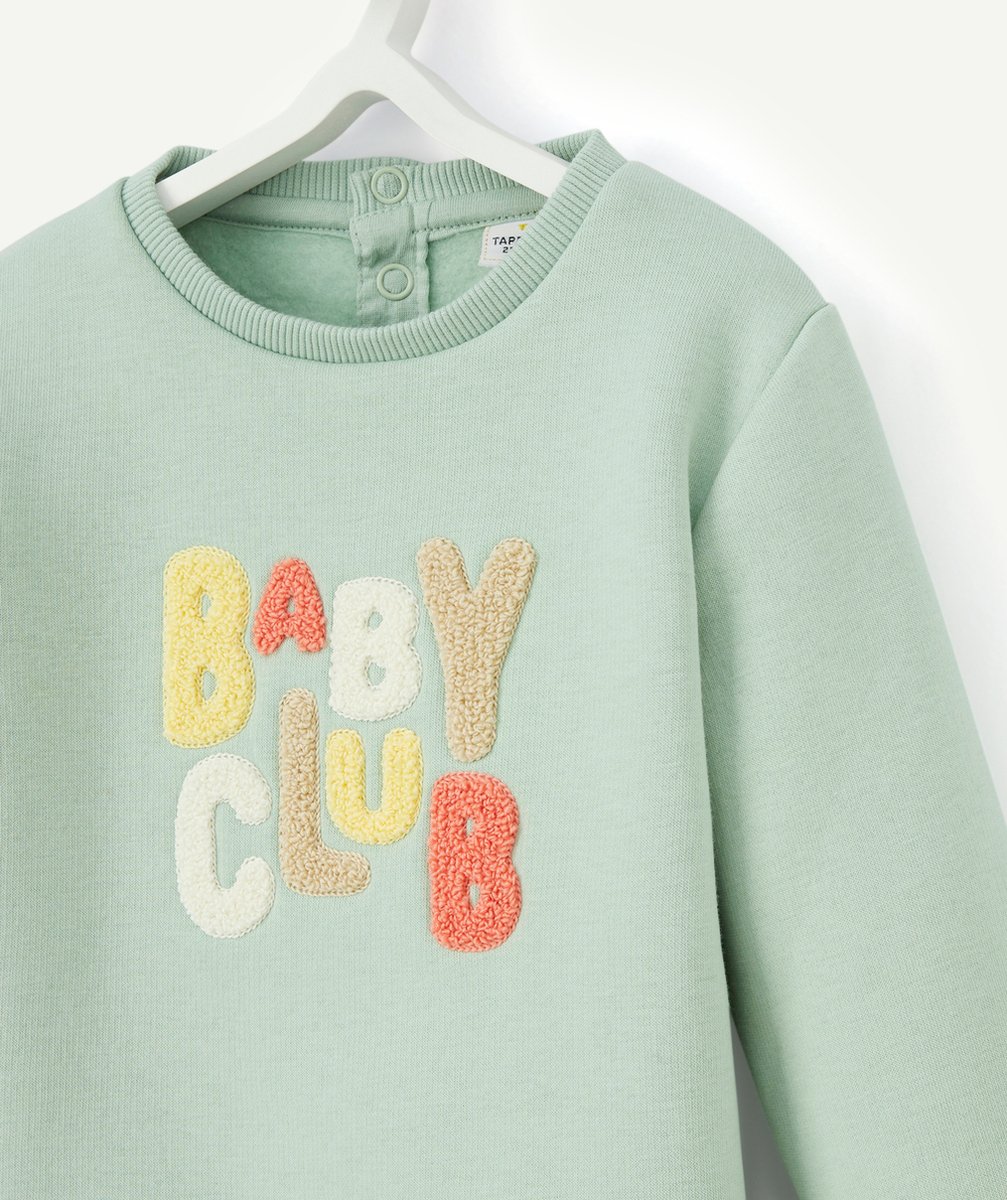 SWEAT VERT AVEC MESSAGE EN BOUCLETTE EN FIBRES RECYCLÉES