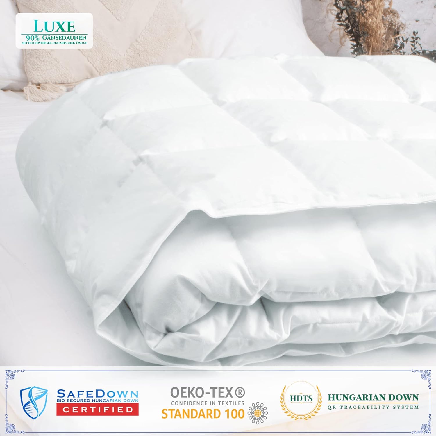 Aura® Luxus Ganzjahres Daunendecke 135x200 cm | Luxe 90% ungarische Gänsedaunen Klasse I | Oeko-TEX® Standard 100 | Allergikergeeignet Luxus Bettdecke für alle Jahreszeiten