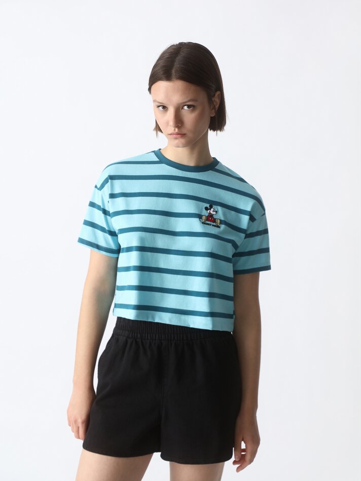 Camiseta cropped do Mickey Mouse ©DS - Azul Marinho