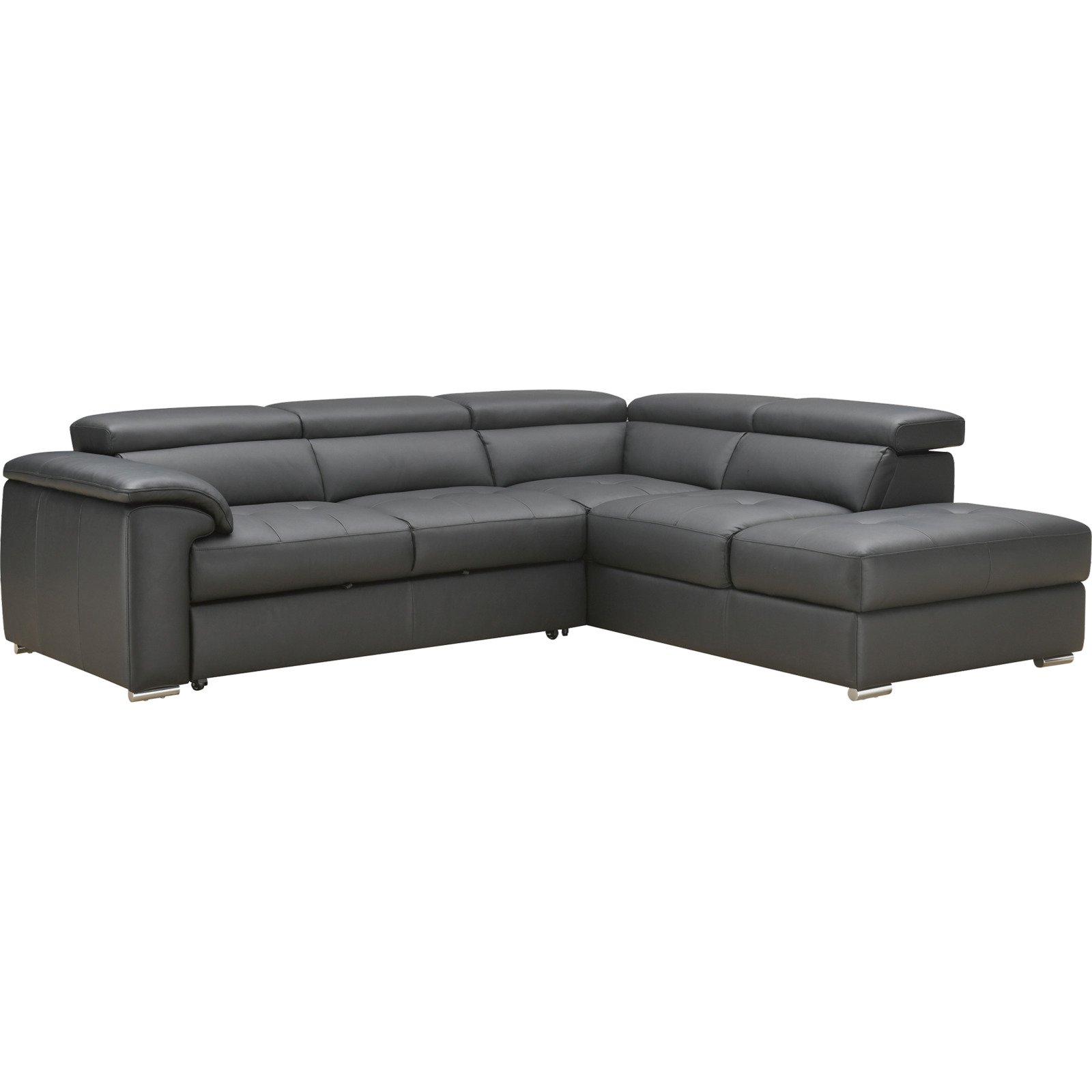 Ecksofa Miro, Spaltleder schwarz, Ottomane rechts