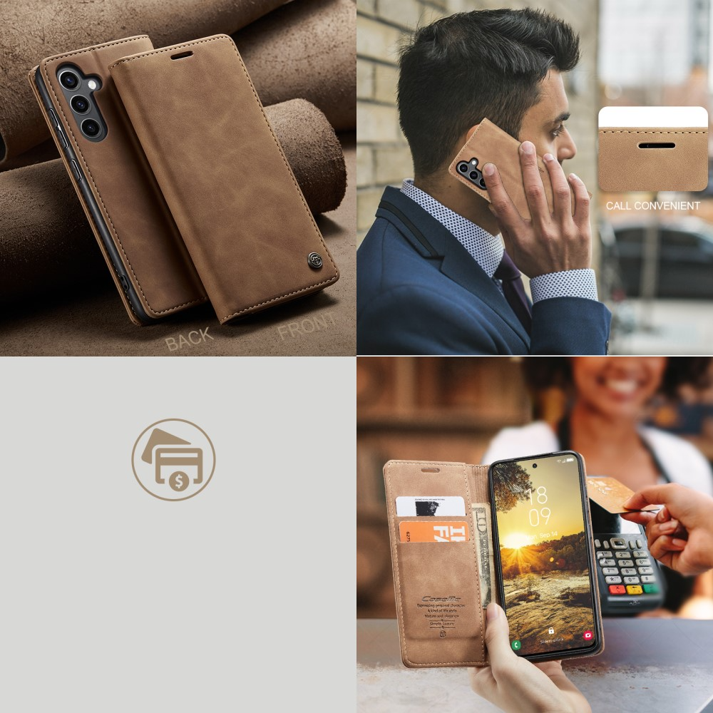 Samsung Galaxy S25 Leder Tasche Flip Wallet Etui mit Kartenfächern - Hellbraun