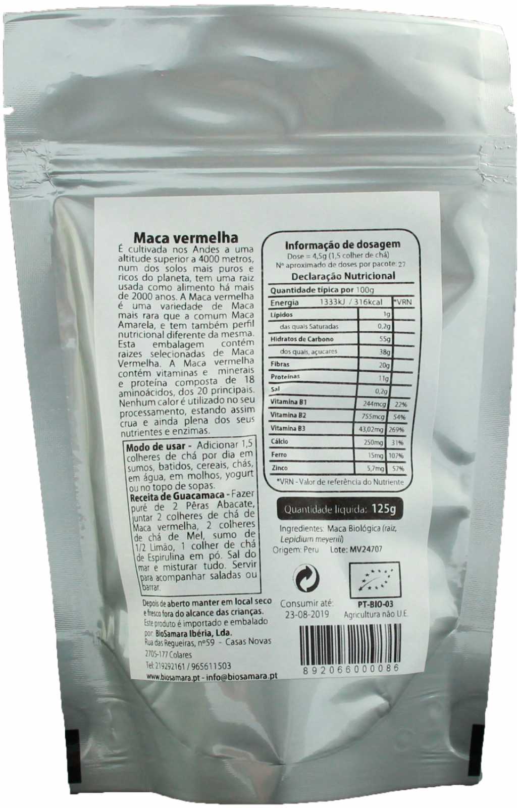 Pó de Maca Vermelha Orgânica Biosamara 125 g