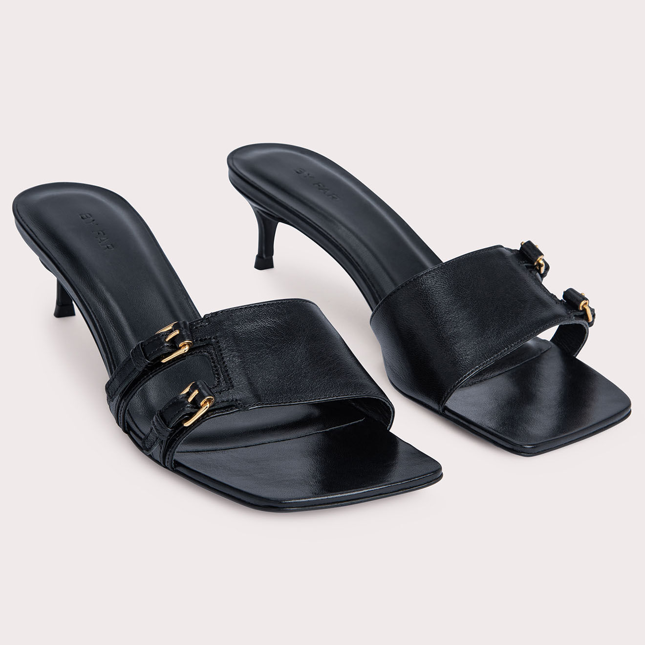 By Far Mules en Cuir Roni noires - Talon 5 cm