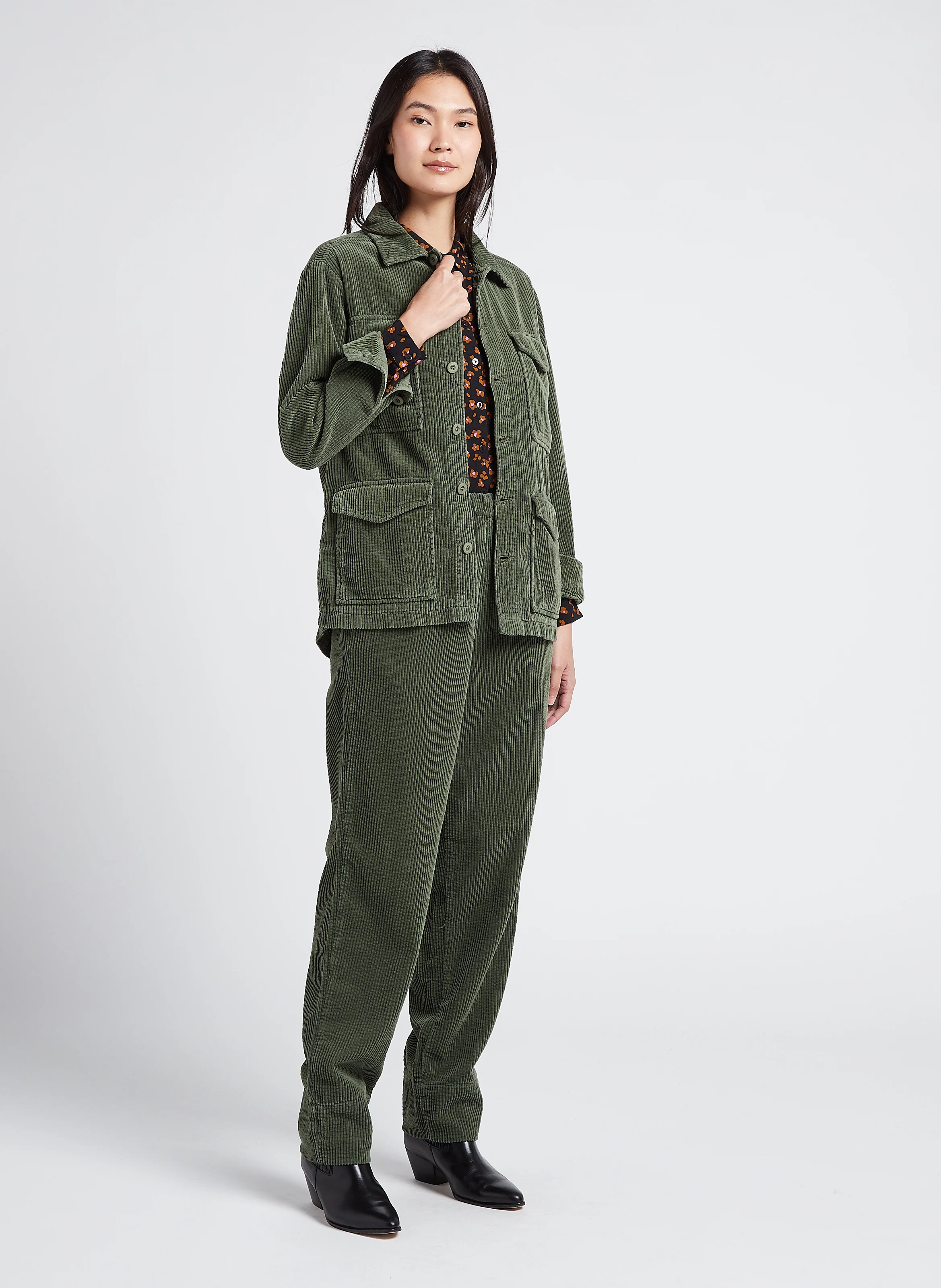 CARRIE - Veste col classique ample en coton | Vert