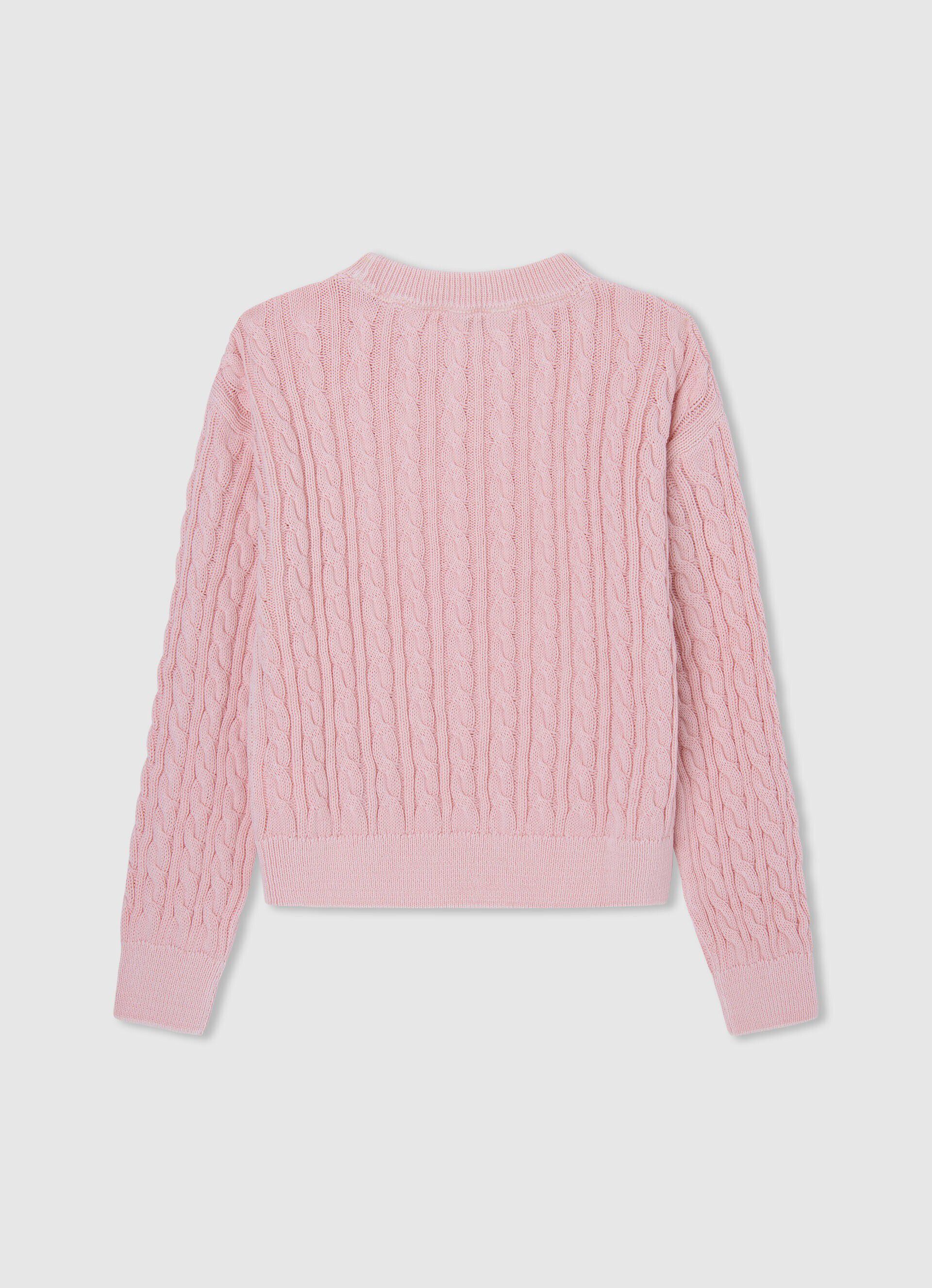 SUÉTER TRANÇADO DE GOLA REDONDA - rosa claro