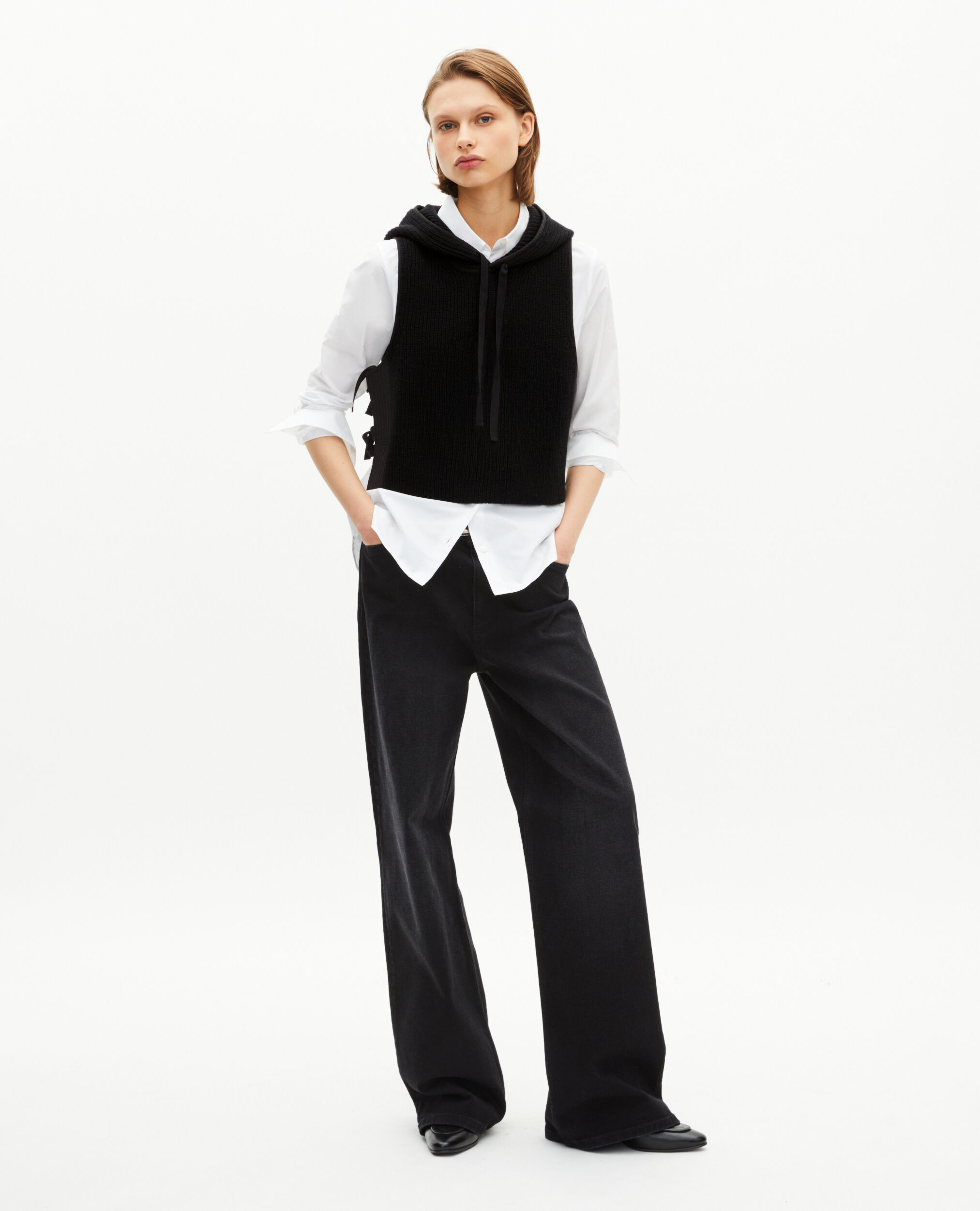 Pull sans manches en laine et coton noir