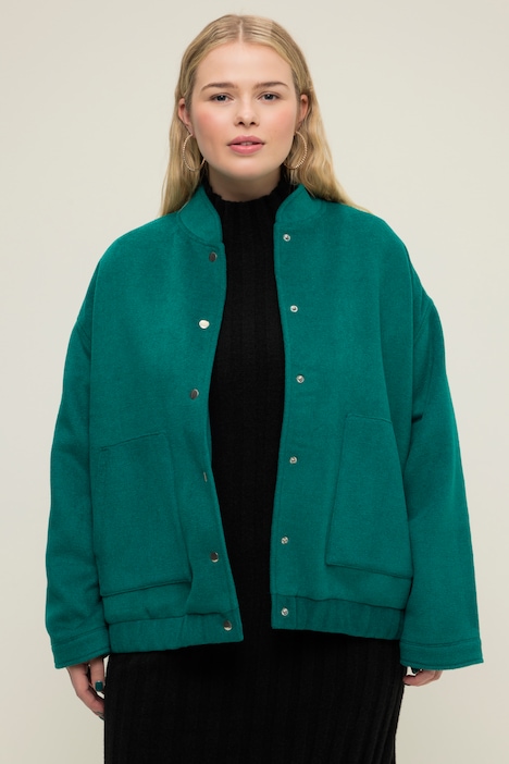 Blouson, oversized, Wolloptik, Collegekragen, elastischer Saum