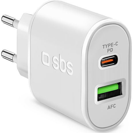 SBS USB-A og USB-C oplader - hvid