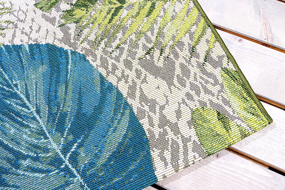 riess-ambiente Teppich LEAF - 235x160cm türkis grün weiß Blätter florales Design wetterfest In- und Outdoor